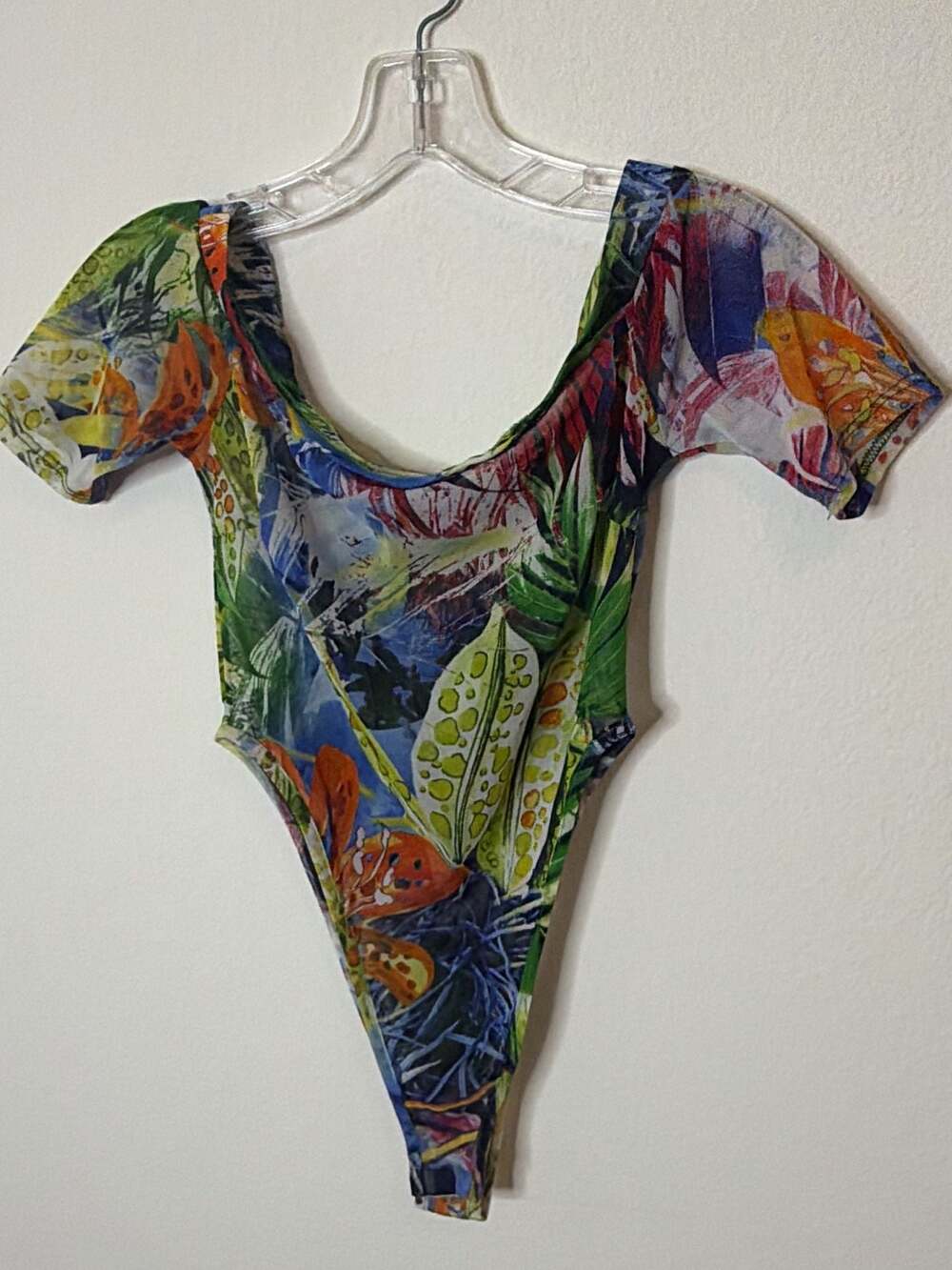 MadRag Tropical Print Mesh Short Sleeve Bodysuit